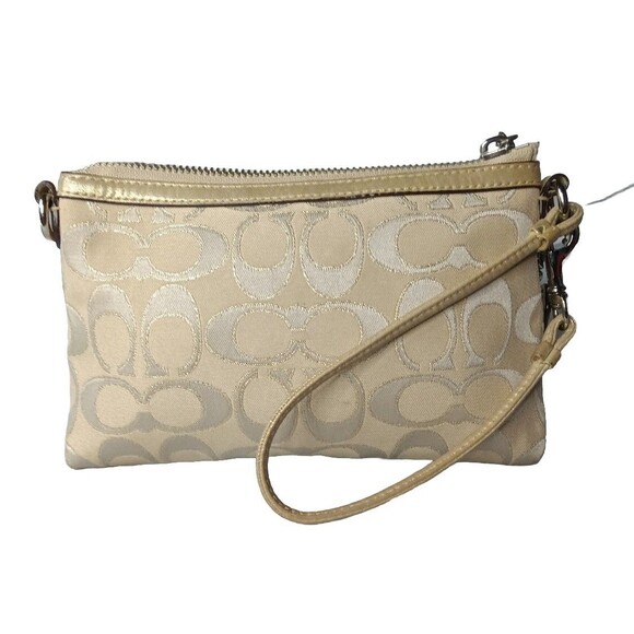 Coach Poppy Tan,~Silver Signature Large Wristlet Small Purse - Picture 3 of 9
